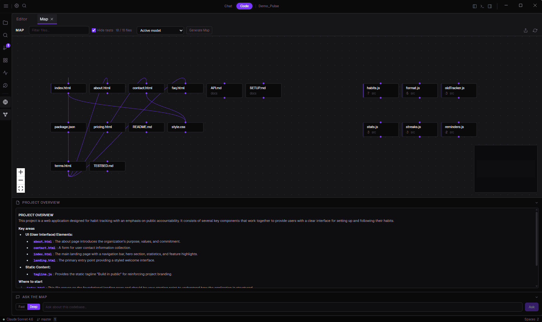 Bodega Map in Bodega One Code: a graph of the codebase with a project overview